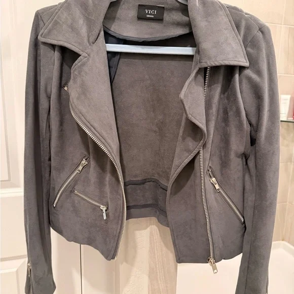 Vici Women's Charcoal Leather Jacket - Picture 1 of 4